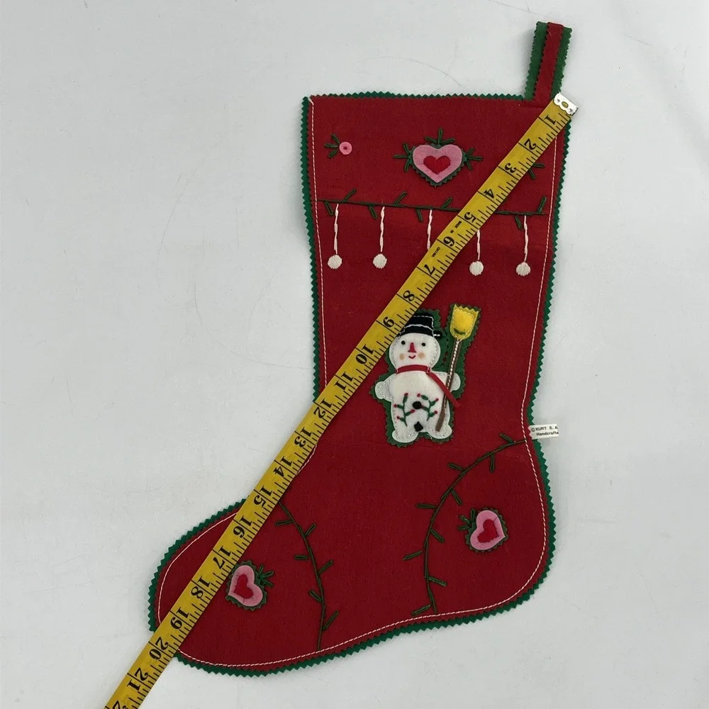 Vintage Kurt Adler Felt Christmas Stocking Snowman Handcrafted Stitch Korea, 20